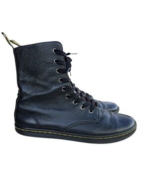 Dr Martens Stratford Womens 10 Boots Black Leather Floral Lining High Lace Up